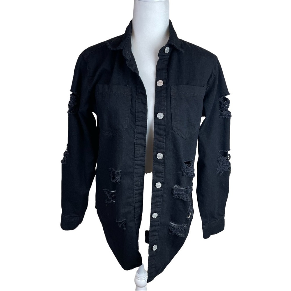 THRILL JEANS BLACK DISTRESSED RIPPED DEMIN SHACKET